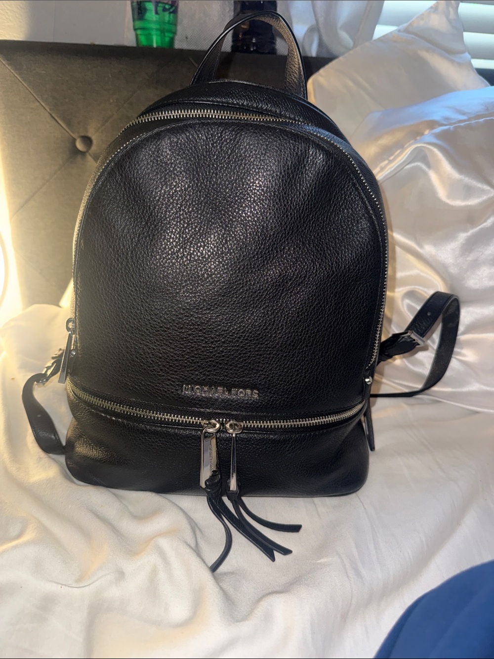 Michael Kors Black Leather Mini Backpack with Tassel Zips